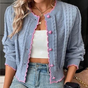 Heart cardigan blue buttons periwinkle gray blue pink NWT